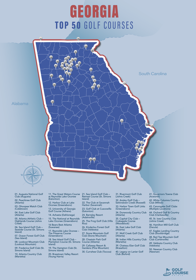 Map of Georgia Golf Courses