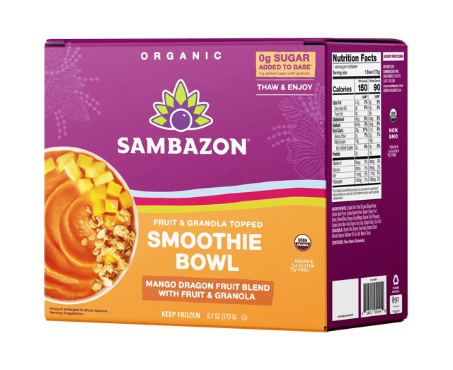 Fruit & Granola Topped Smoothie Bowl – Mango Dragon Fruit Blend