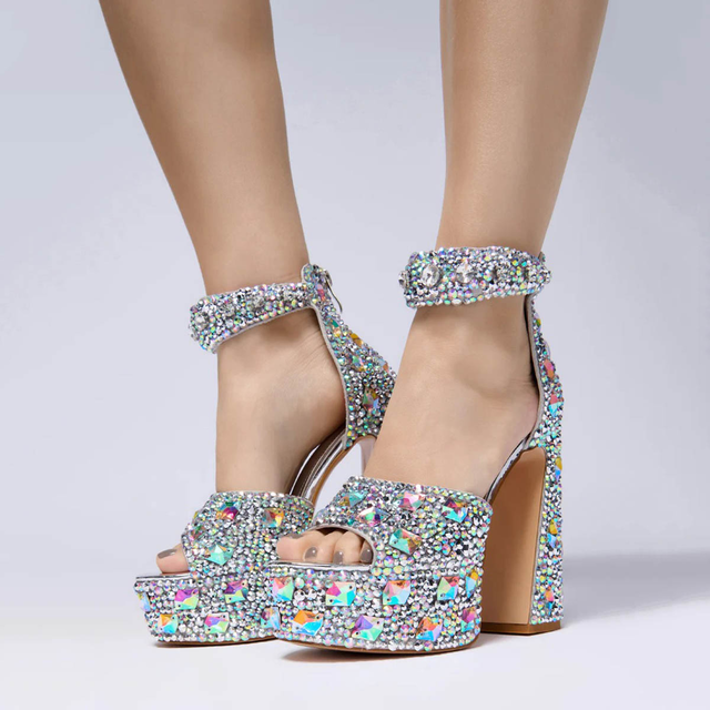 Custom Made Trendy Iridescent Rhinestone Embellished Platform Heels