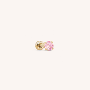 14K Solid Gold Tiny CZ Barbell - Pink