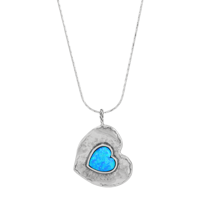 Heart Appealing Pendant Necklace, Blue Opal
