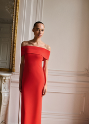 Off-the-shoulder dress with slit detail - Women | MANGO USA