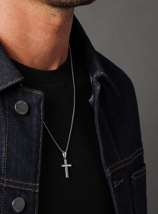 316L Stainless Steel Medium Bamboo Cross Necklace