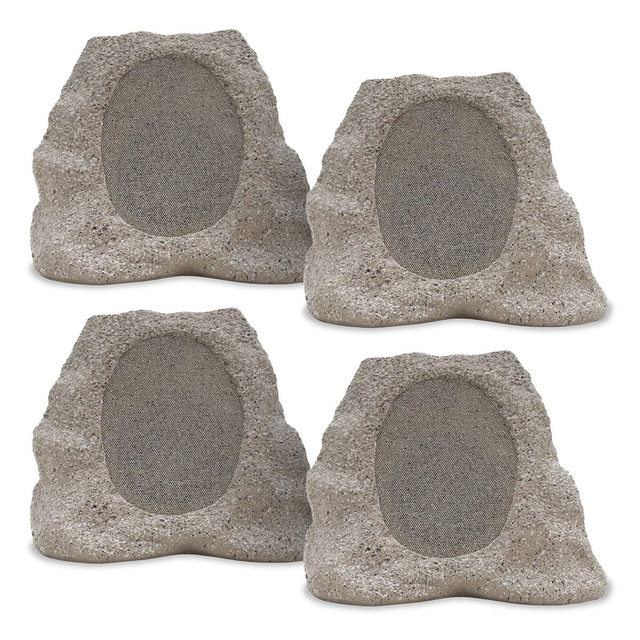Victrola Rock Speaker Connect Bluetooth Outdoor Speaker with Solar Charging - 4 Pack (Stone)