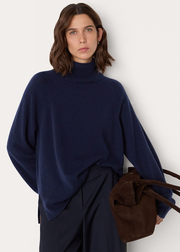 Navy Cashmere Roll Neck