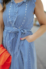 Striped Tie Waist Ruffle Trim Dress