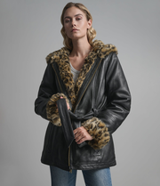 Genevieve Belted Leather Trench Jacket