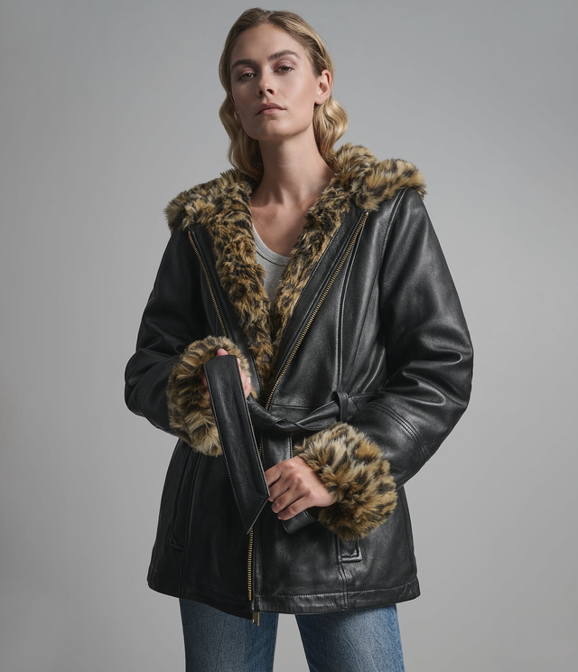 Genevieve Belted Leather Trench Jacket