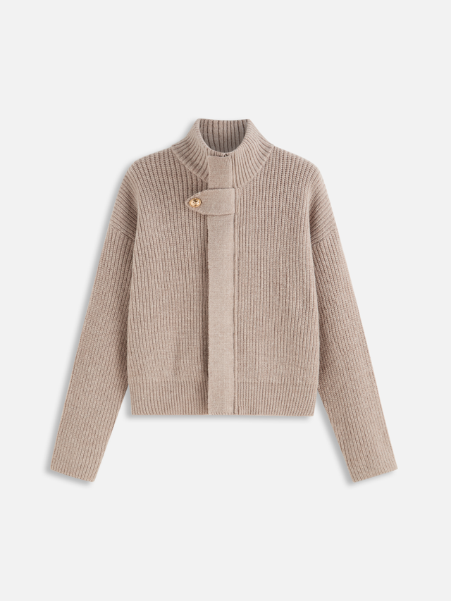 Knit Wool-blend Stand Collar Long Sleeve Zipper Oversized Cardigan