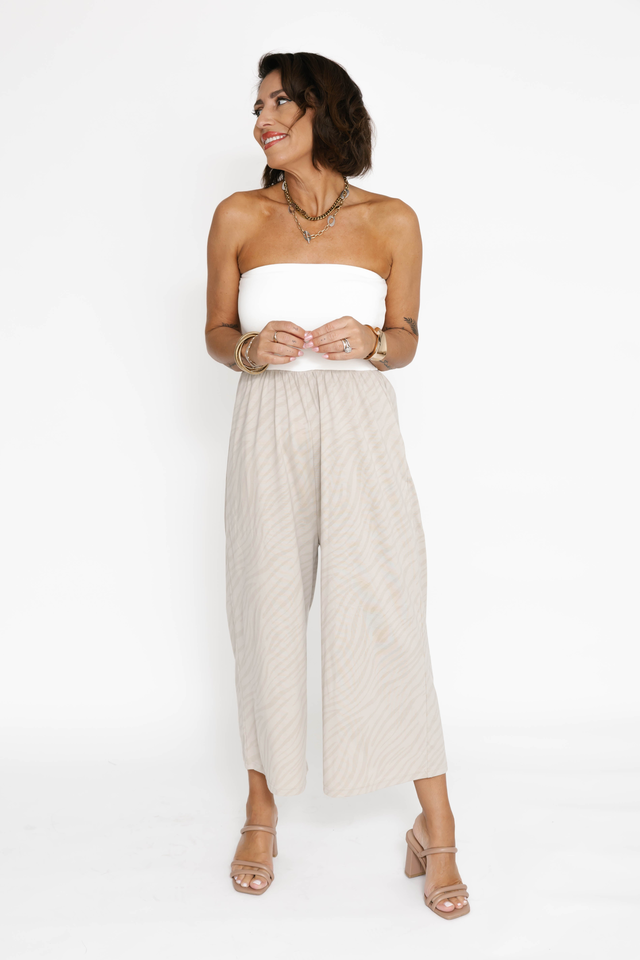 Anabelle Strapless Romper in Ivory/Sahara Tiger