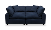 Eclipse Modular 4-Piece Linen-Look Fabric Pit Sofa Sectional with Reversible Feather Down Cushions - Navy Blue | Sofa sectionnel modulaire de style cocon Eclipse 4 pièces en tissu d’apparence lin avec coussins réversibles en duvet et plumes - bleu marine