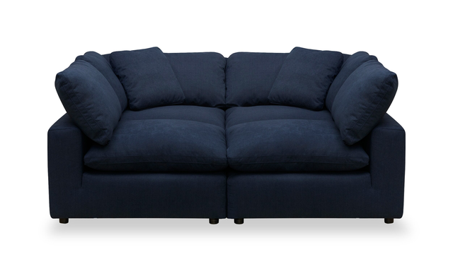 Eclipse Modular 4-Piece Linen-Look Fabric Pit Sofa Sectional with Reversible Feather Down Cushions - Navy Blue | Sofa sectionnel modulaire de style cocon Eclipse 4 pièces en tissu d’apparence lin avec coussins réversibles en duvet et plumes - bleu marine