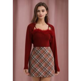 Retro Plaid Wool-Blend Mini Bud Skirt in Red