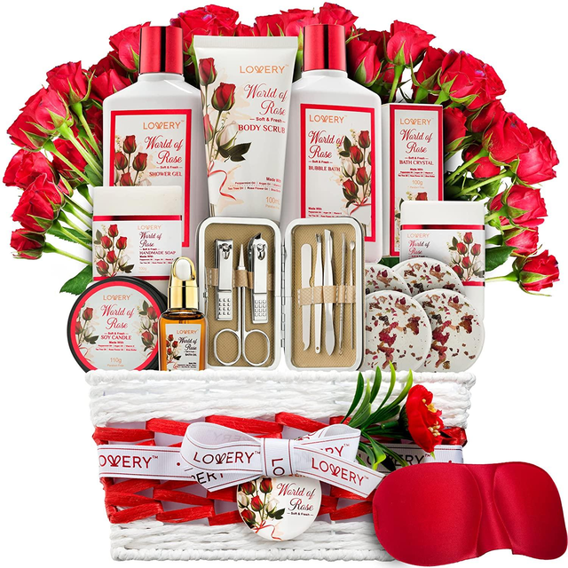 Red Rose Spa Basket - 35Pc Bath and Body Set
