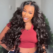 Glueless Loose Wave Lace Front Wigs with Curtain Bangs Clear Transparent HD Lace Nature Wave Wig For Women No Code Needed -Amanda Hair