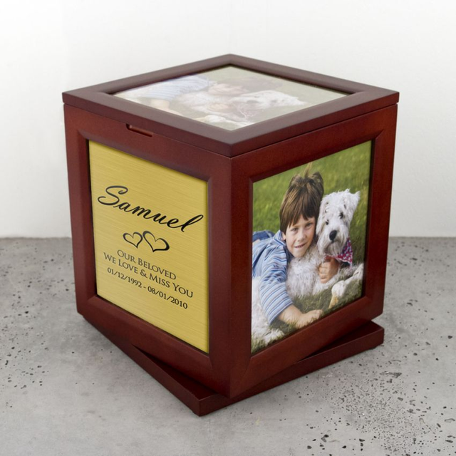 Large Photo Cube Rotating Cremation Urn - Up to 5 photos