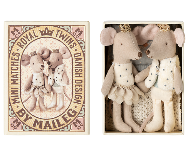Royal twin mice, Little sister and brother in matchbox