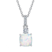 Cushion Created Opal and Created White Sapphire Sterling Silver Pendant Necklace