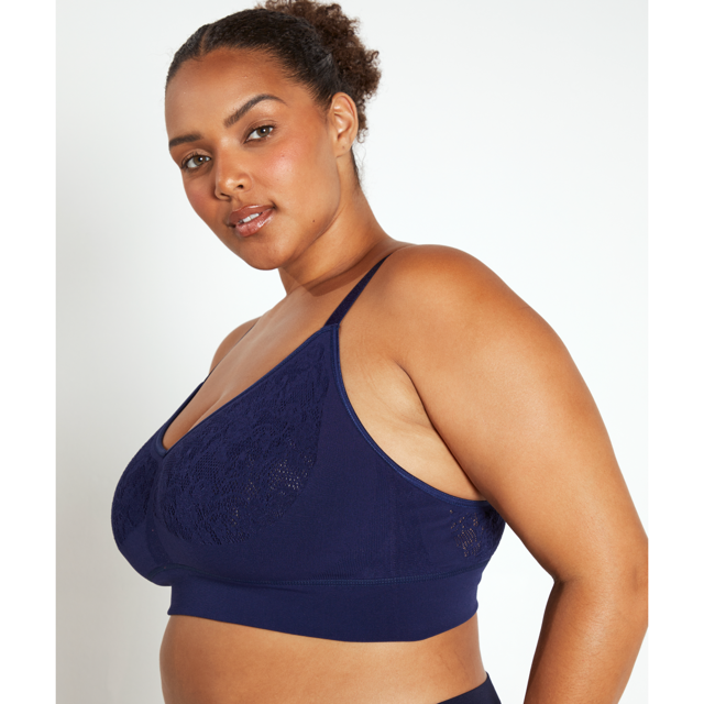 The Mid V Lined Wire-free Bra - Midnight Navy