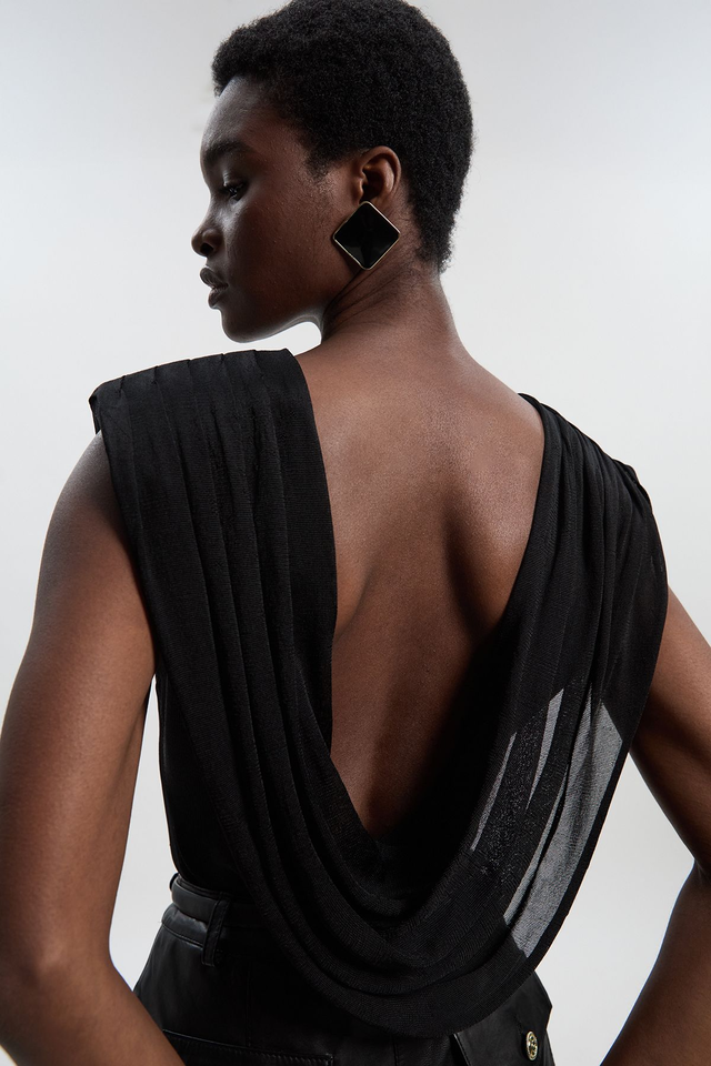 Viscose Blend Slinky Drape Plunge Back Knit Top | Karen Millen