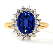 Blue Sapphire Oval Classic Princess Diana Replica Untreated Halo Ring (3.99cttw)