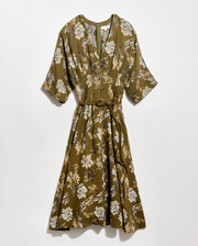 Peony Jacquard Waist Pleat Dress