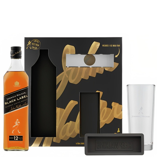 Johnnie Walker Black Label W/Highball Glass and Ice Cube 750ml