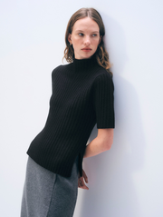Cashmere Ribbed Mockneck | Black
