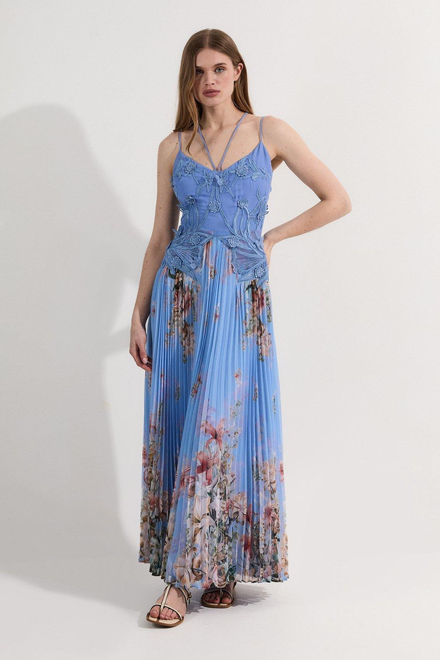 Floral Applique Organdie Woven Bandeau Maxi Dress | Karen Millen
