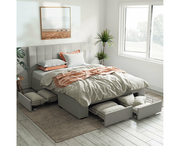 Fabric Storage Bed Frame with 4 Large Drawers in King, Queen and Double Size (Vertical Panel, Beige)