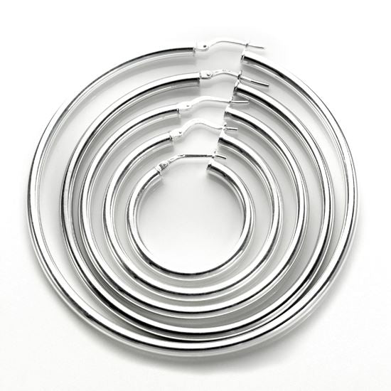 Sterling Silver Plain 3mm Round Hoop Earrings
