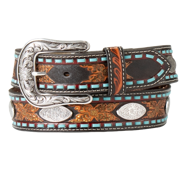 Nocona Ladies 1 1/2" Embossed Flowers Oval Conch Belt N320000764