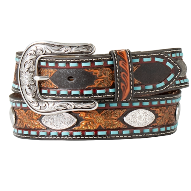 Nocona Ladies 1 1/2" Embossed Flowers Oval Conch Belt N320000764