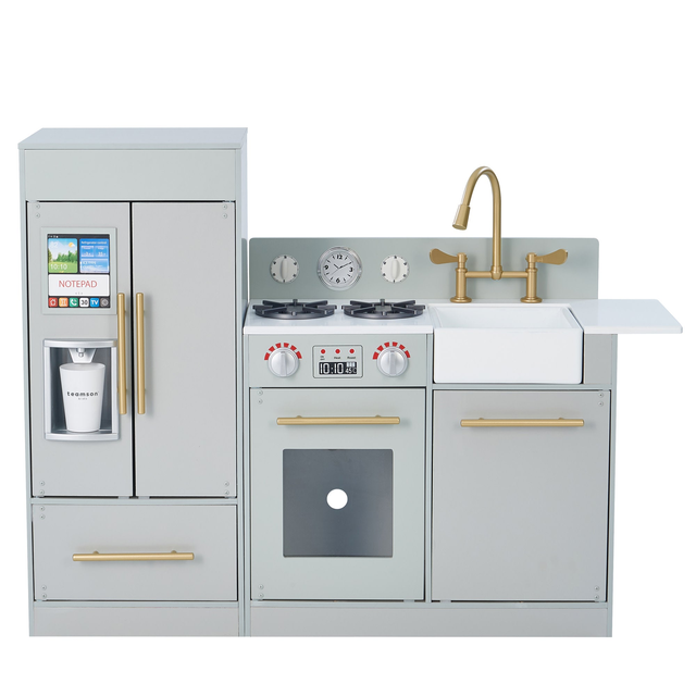 Teamson Kids Little Chef Charlotte Modern Play Kitchen, Silver Gray/Gold