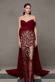 Sculpted Strapless Sheer Embellished Gown