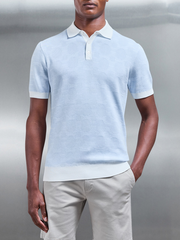 Este Knitted Button Polo Shirt in Light Blue