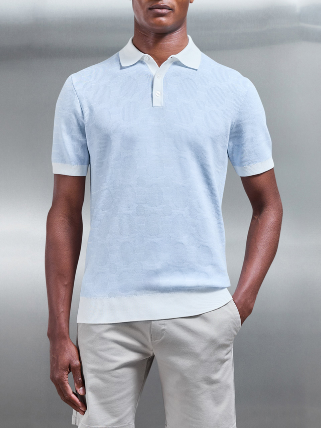 Este Knitted Button Polo Shirt in Light Blue