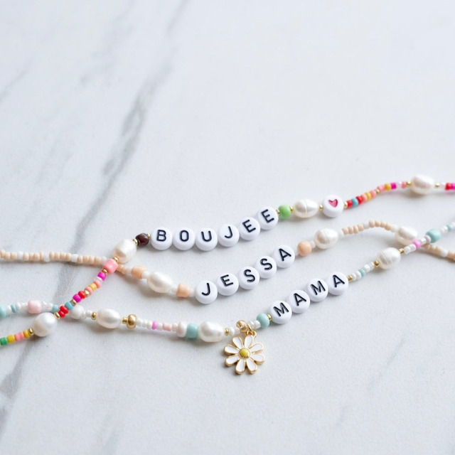 Customized Confetti and Pearl Beaded Necklace