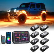 C4 4-Sided RGBW LED Rock Lights 8-16 Pods Bundle with P8Y Ultra RGB Switch Panel with App & 230FT Remote Control, 6/8 Gang