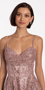 Sheer Drape Sweetheart Glitter Mesh Corset Pleated Skater Dress