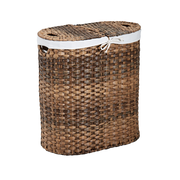 Handwoven Lidded Oval Double Laundry Hamper, Mocha Brown