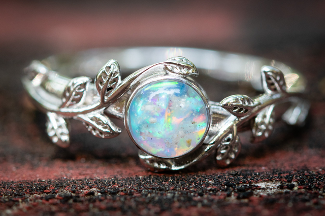 Leaf Opal Cremation Ring