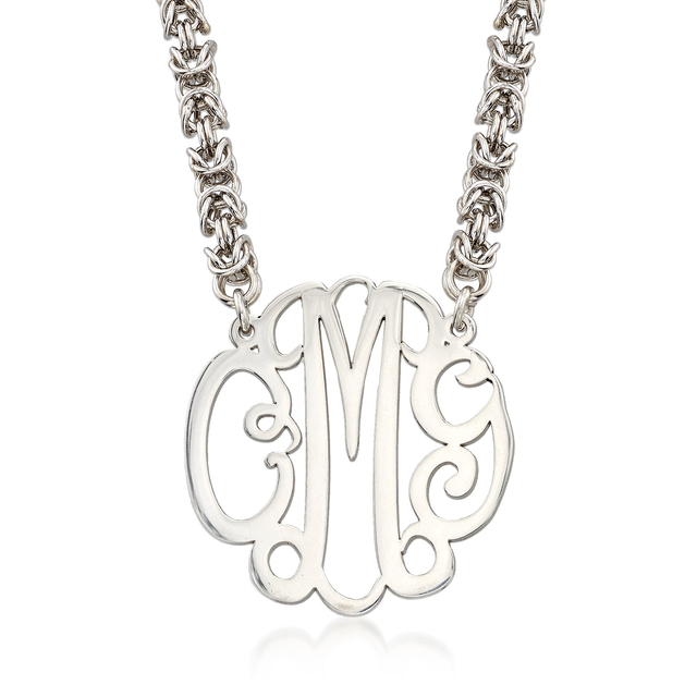 Sterling Silver Personalized Monogram Rolled Byzantine Necklace