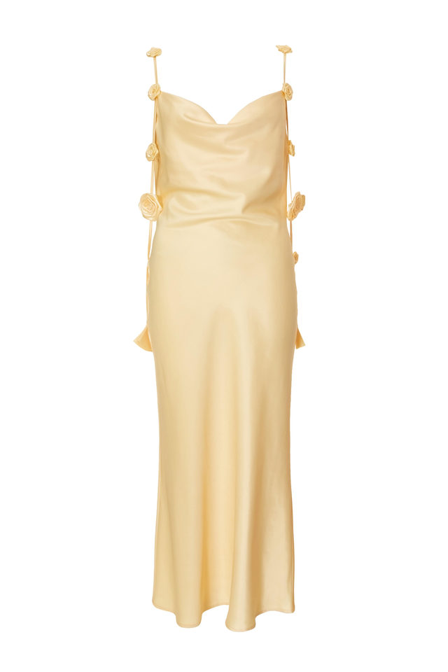Lemon Satin Midaxi Dress