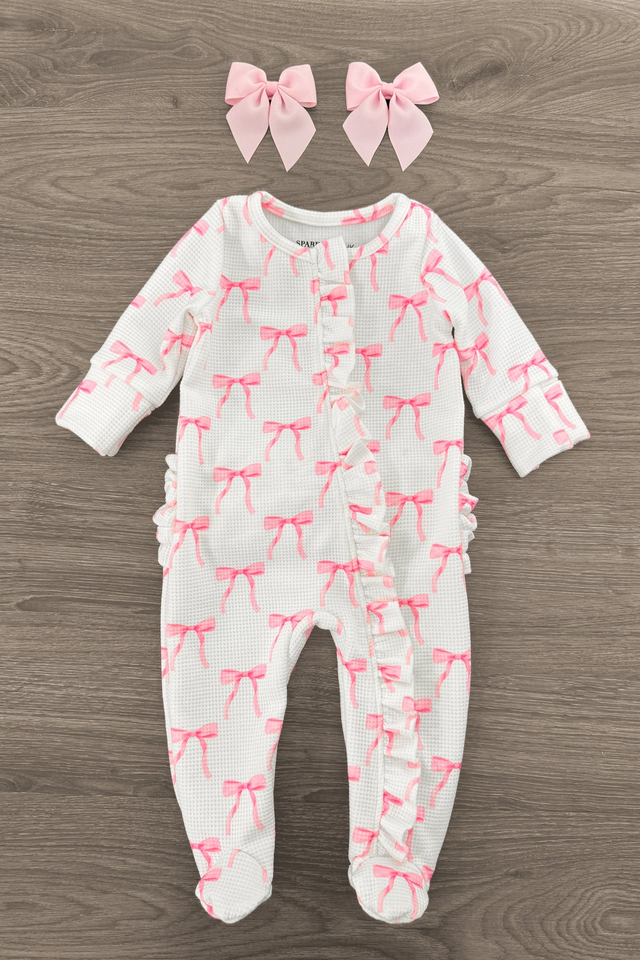 Mom & Me - Blushing Bows Waffle Knit Pajamas
