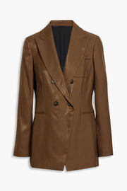Double-breasted metallic wool-blend twill blazer - brown - One Size