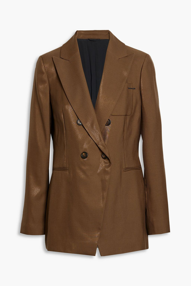 Double-breasted metallic wool-blend twill blazer - brown - One Size