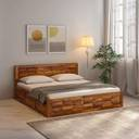 Wakeup India Arcadia Sheesham Wood Bed | Light Honey Bed with Storage | 78x72 Inch Solid Wood King Box Bed
