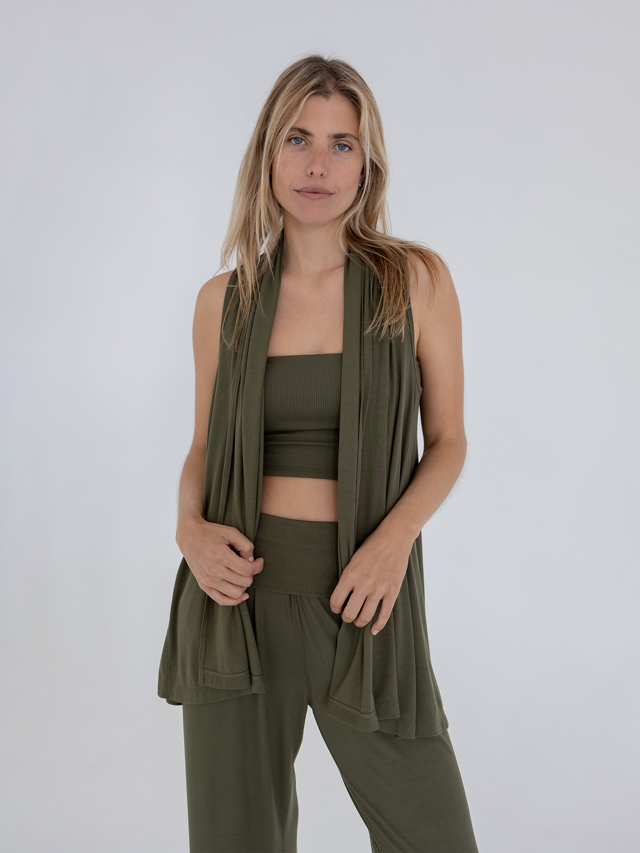 Sora Cardigan Vest, Ribbed Moss