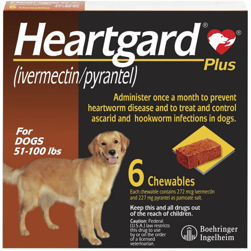 Heartgard Plus for Dogs - ivermectin|pyrantel- 51-100 lbs (6 Chews) - [Heartworm Prevention]